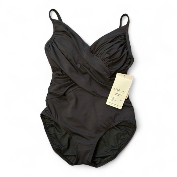 Contours by Coco Reef Sterling V-Neck Bra Sized Underwire Black One-Piece - Picture 6 of 11